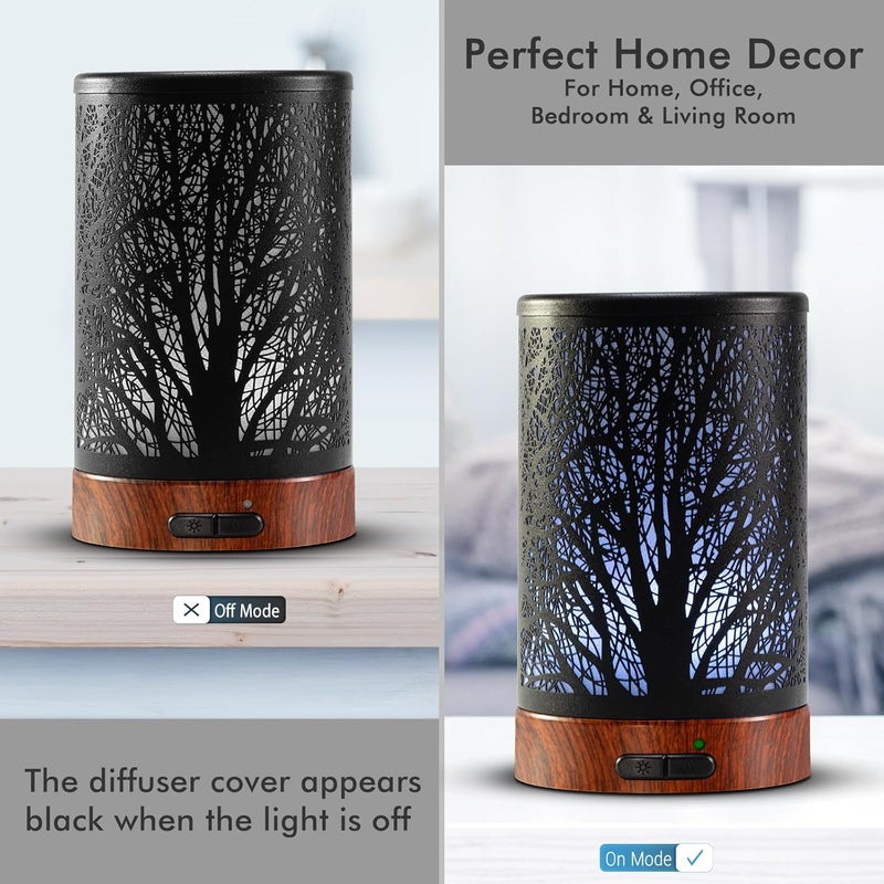EQUSUPRO Essential Oil Diffuser 150ml Black Metal Aromatherapy Oil Diffuser Ultrasonic Cool Mist Diffuser with Auto Shut-Off Protection,7 Colors Changed LED for Home Office SPA Yoga (A-Tree) - Image 2